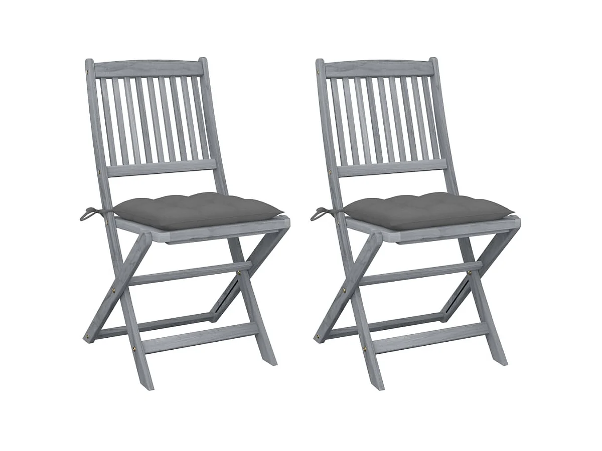 Chaises pliables d'extérieur 2 pcs avec coussins Bois d'acacia SEF47209