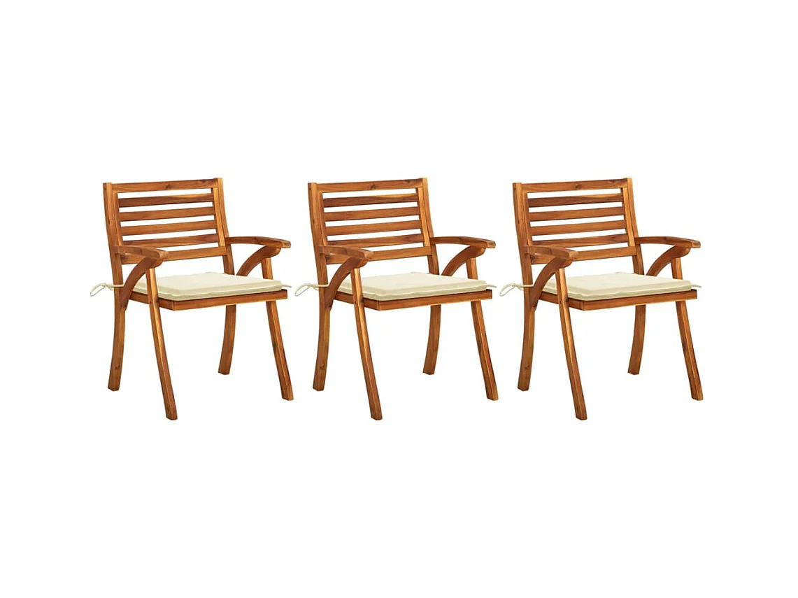Chaises à dîner de jardin avec coussins 3 pcs Acacia massif SEF22398