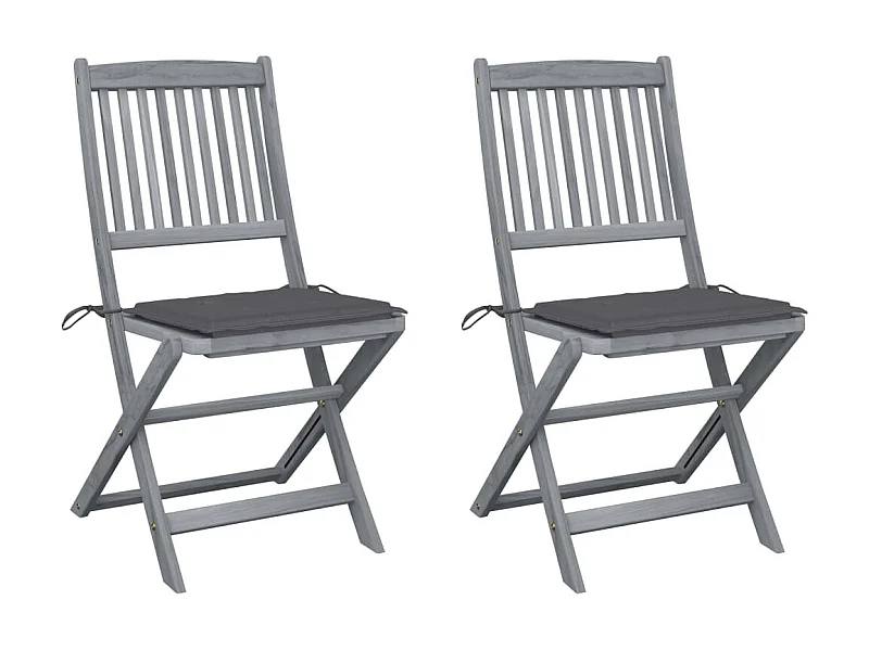 Chaises pliables d'extérieur 2 pcs avec coussins Bois d'acacia SEF62631