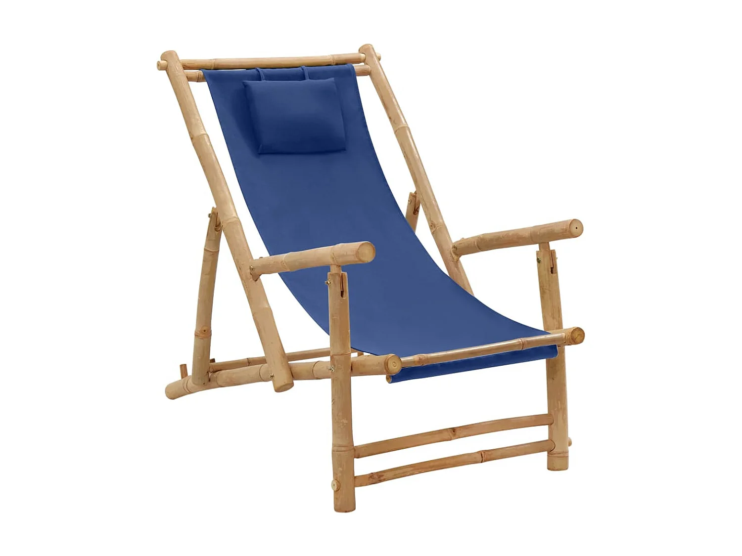 Terrasstoel bamboe en canvas marineblauw NL24299