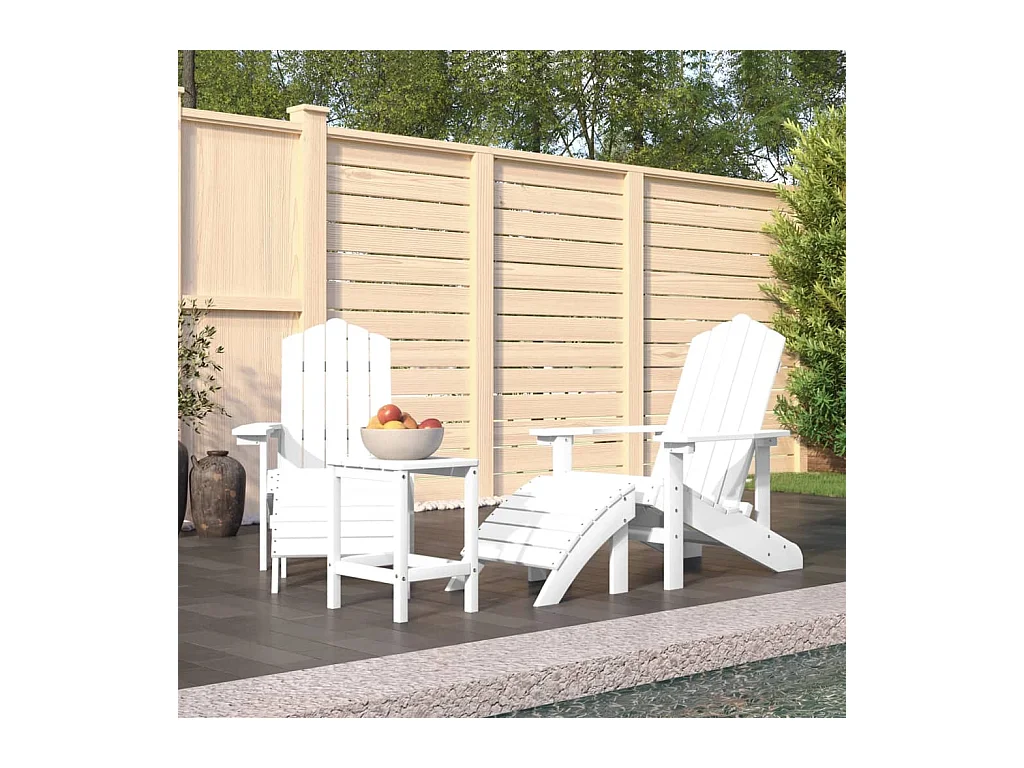 Tuinstoelen Adirondack met voetenbank en tafel HDPE wit NL18754