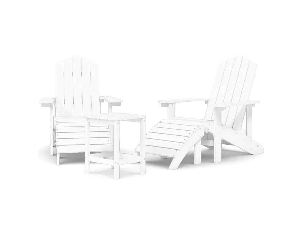 Tuinstoelen Adirondack met voetenbank en tafel HDPE wit NL18754