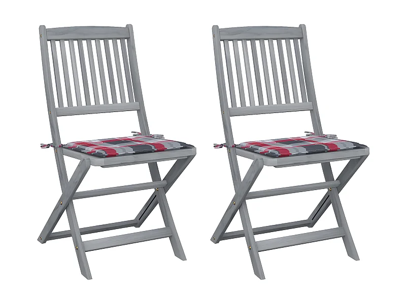 Chaises pliables d'extérieur 2 pcs avec coussins Bois d'acacia SEF55806