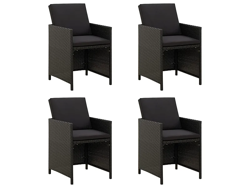 Chaises de jardin avec coussins 4 pcs Résine tressée Noir SEF82704