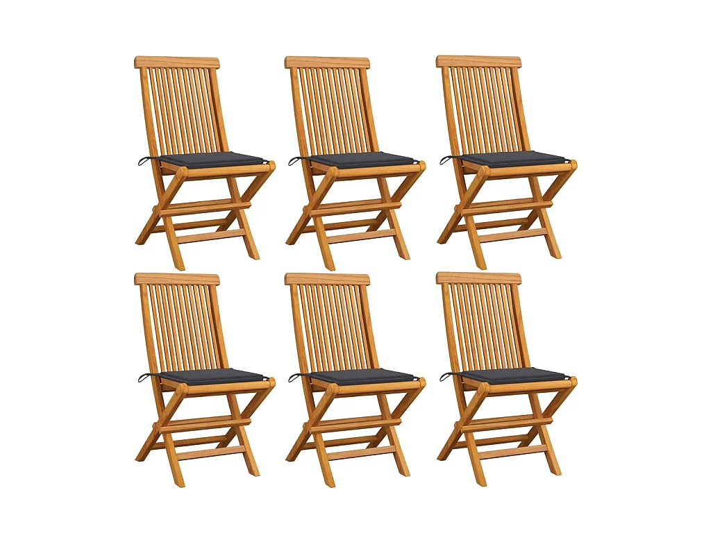 Chaises de jardin avec coussins anthracite 6 pcs Bois de teck SEF25394