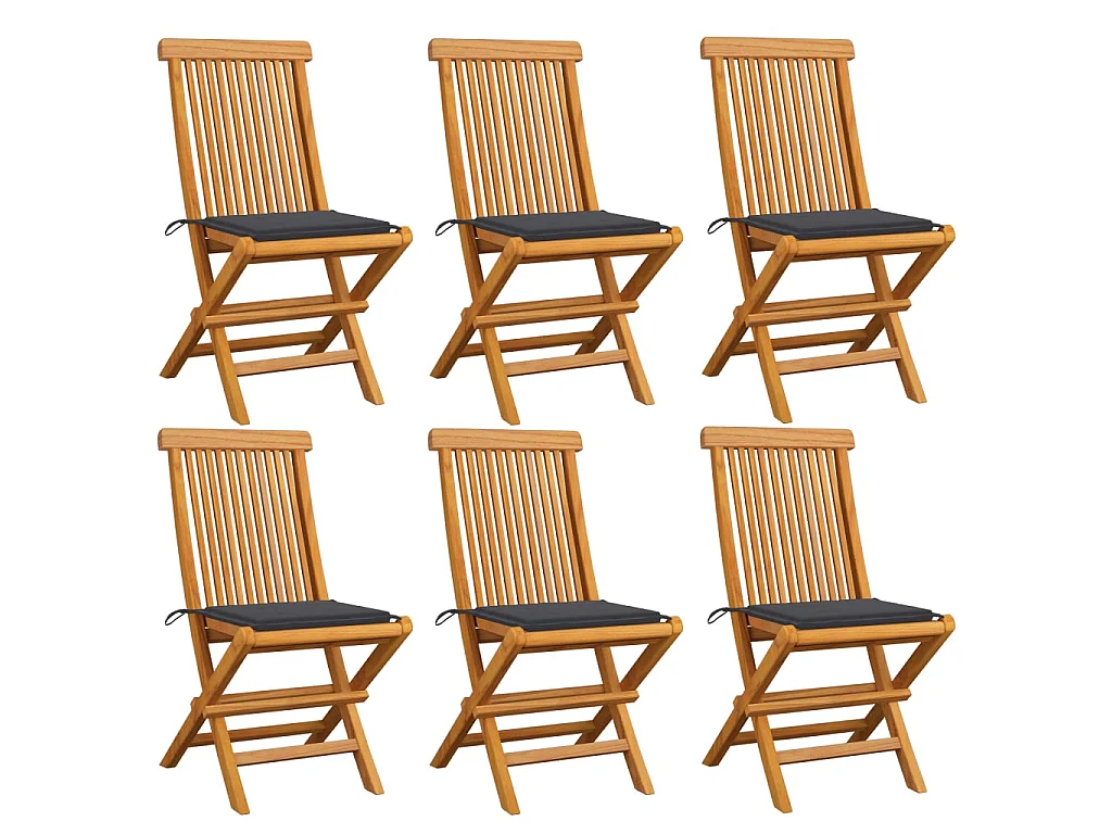 Chaises de jardin avec coussins anthracite 6 pcs Bois de teck SEF25394