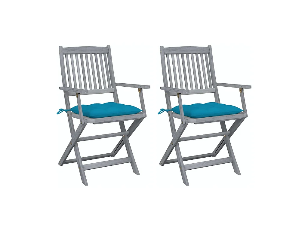 Chaises pliables d'extérieur 2 pcs avec coussins Bois d'acacia SEF32676
