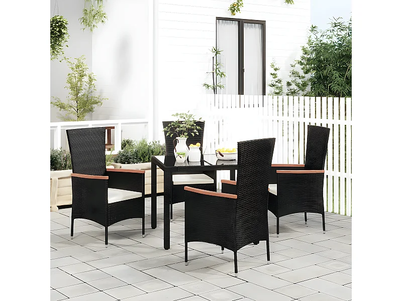 Chaises de jardin 4 pcs avec coussins Résine tressée Noir SEF63825