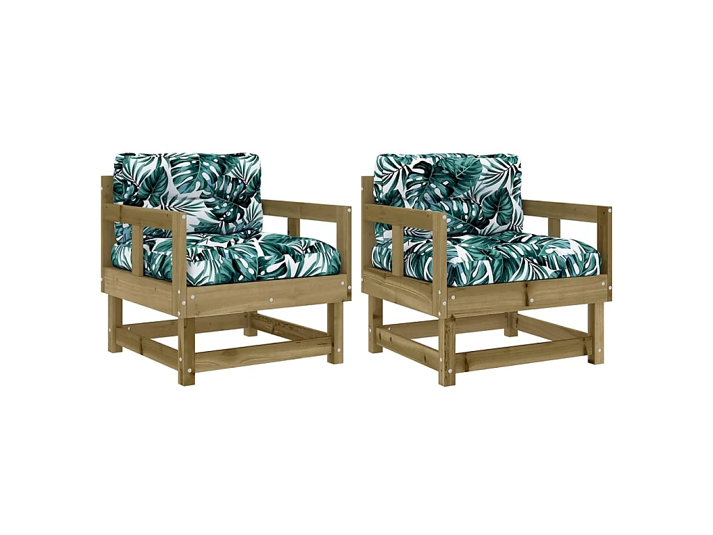 Sillones de jardín con cojines 2 uds madera de pino impregnada ES72513
