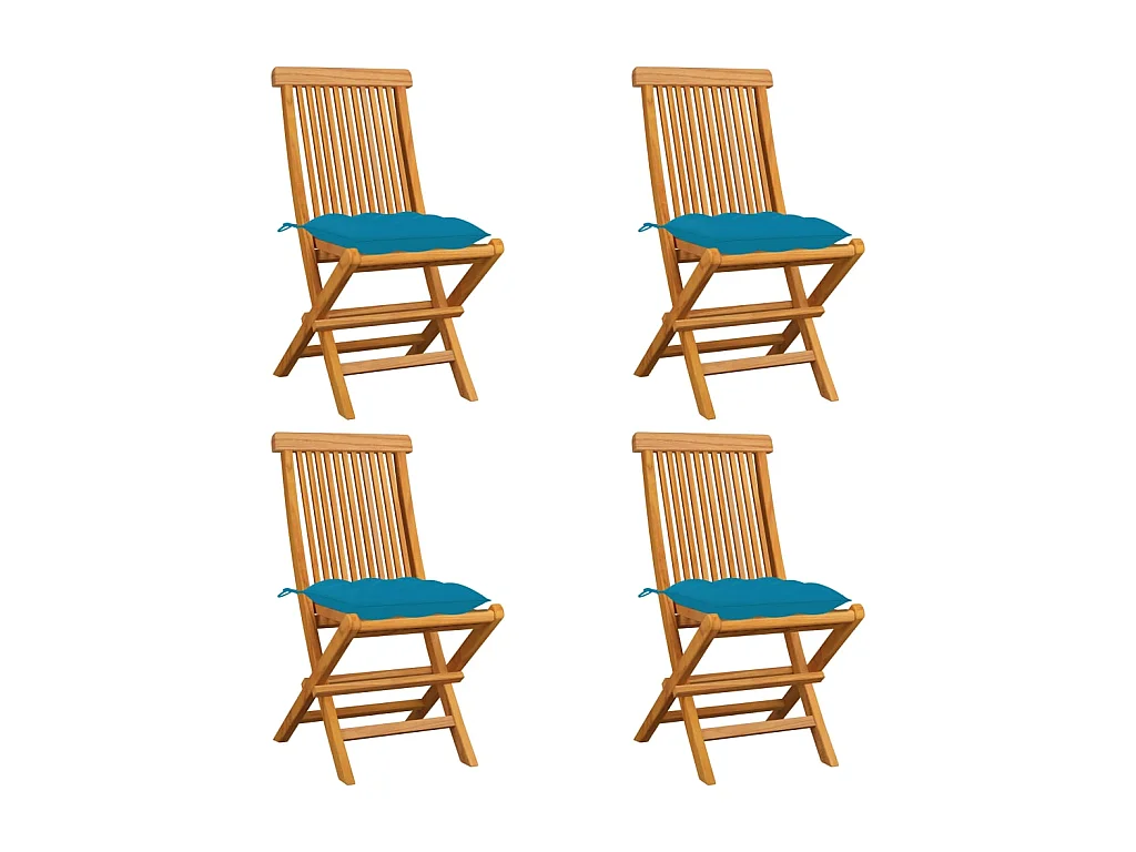Chaises de jardin avec coussins bleu clair 4 pcs Teck massif SEF27295