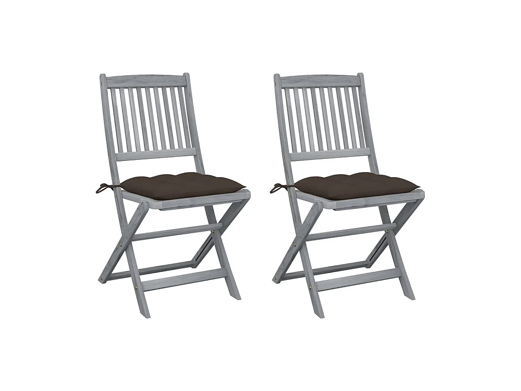 Chaises pliables d'extérieur 2 pcs avec coussins Bois d'acacia SEF93361