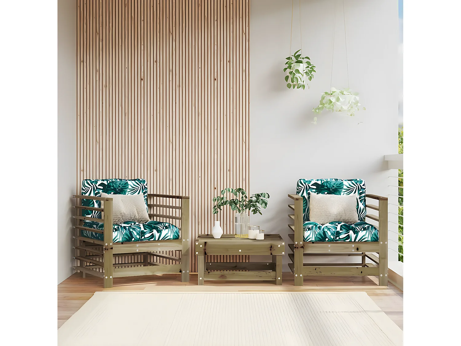 Sillones de jardín con cojines 2 uds madera de pino impregnada ES68259