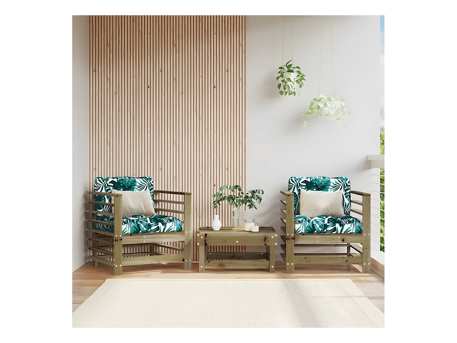 lot de 2 Chaises de jardin avec coussins bois de pin imprégné PWRS22694