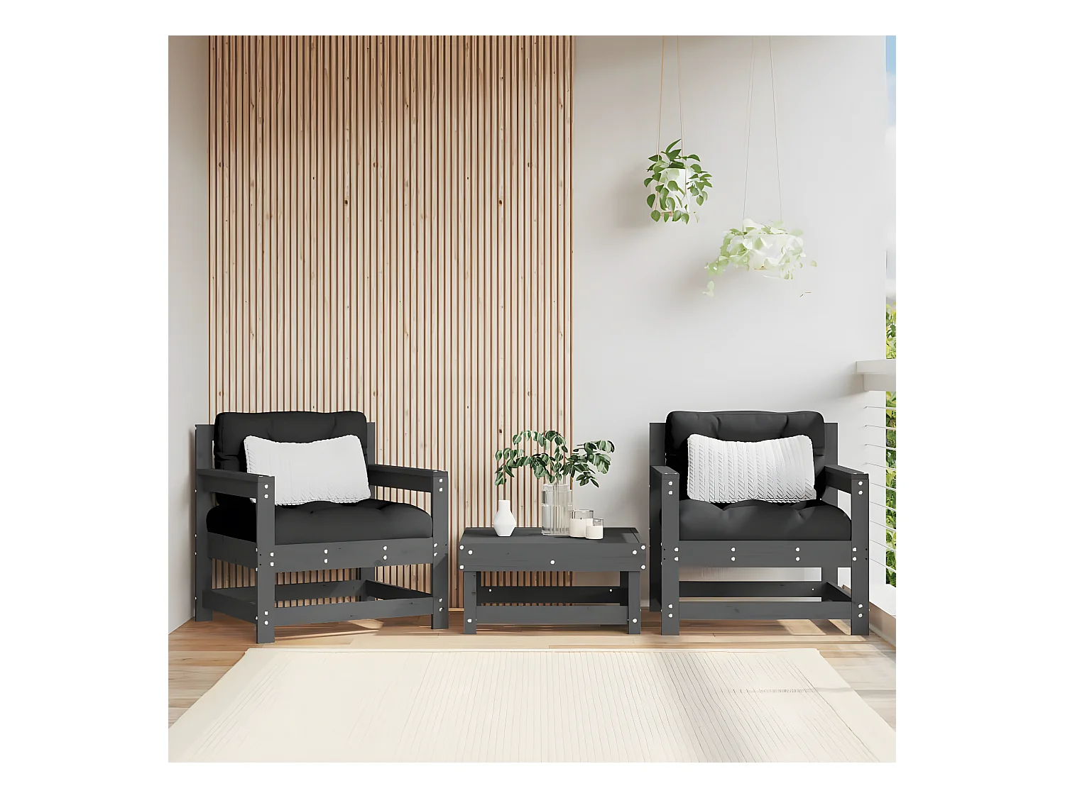lot de 2 Chaises de jardin avec coussins gris bois de pin massif PWRS47689