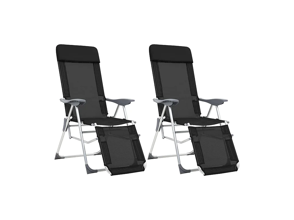 Chaises de camping pliantes et repose-pied 2 pcs noir textilène SEF14705
