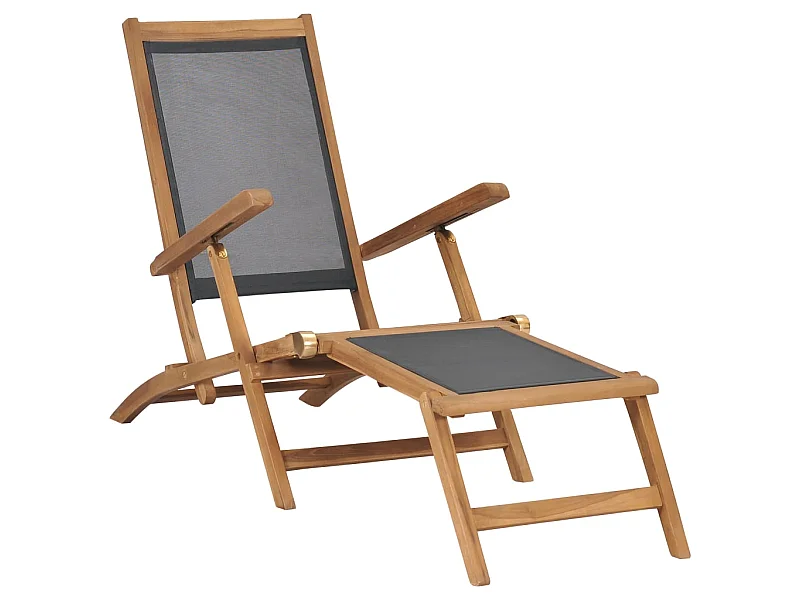 Chaise de terrasse avec repose-pied Bois de teck solide Noir SEF25544