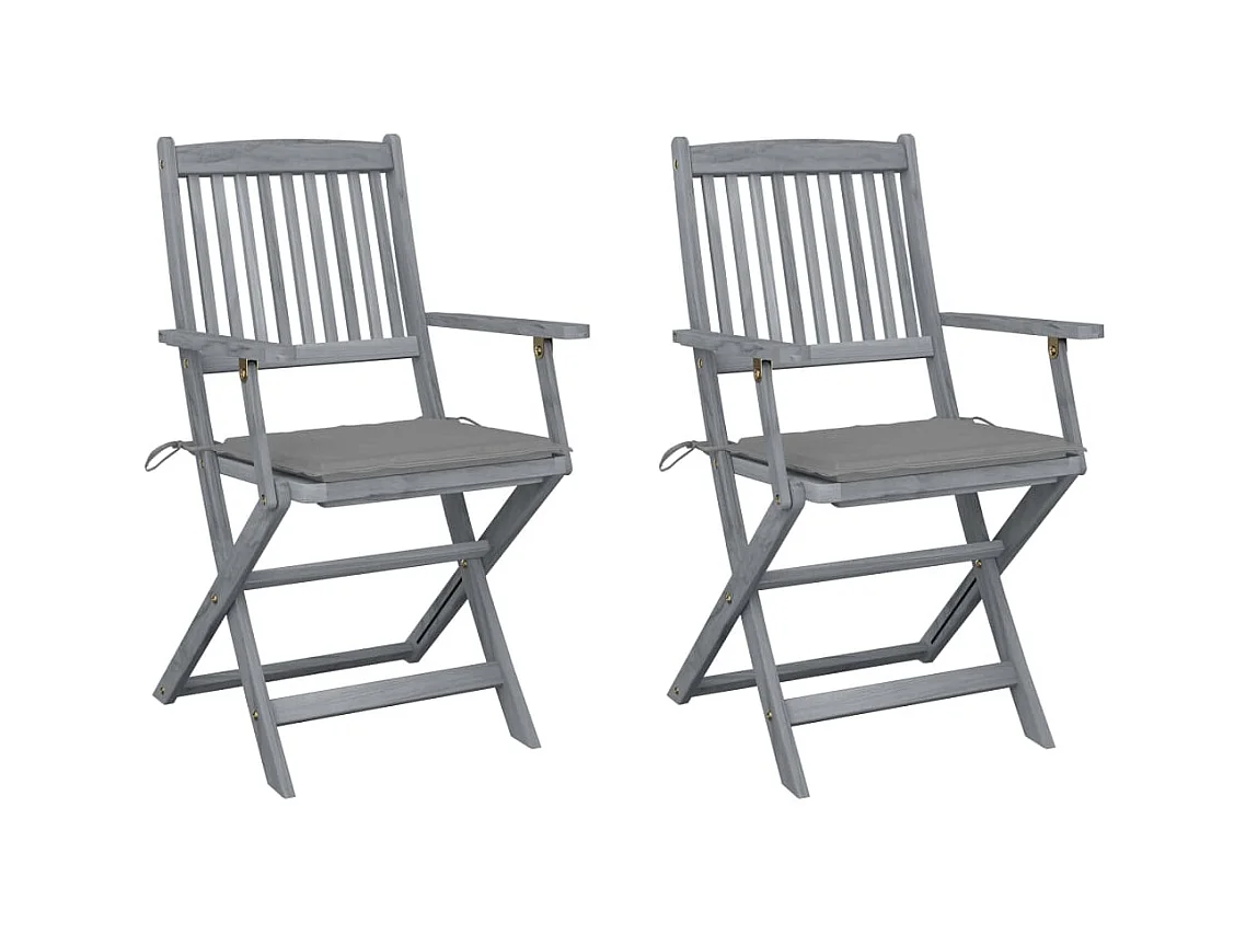 Chaises pliables d'extérieur 2 pcs avec coussins Bois d'acacia SEF86515