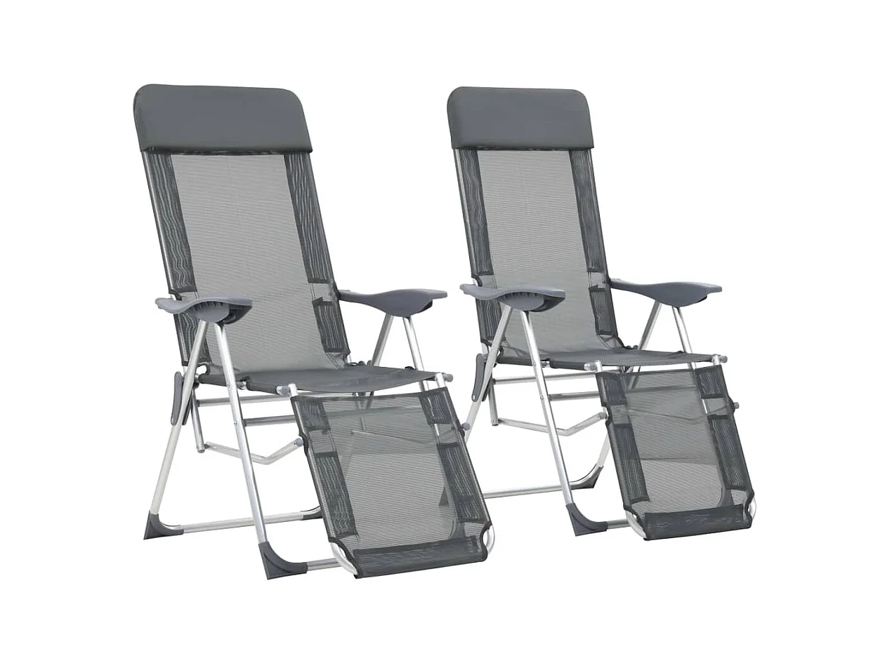 Chaises de camping pliantes et repose-pied 2 pcs gris textilène SEF95810