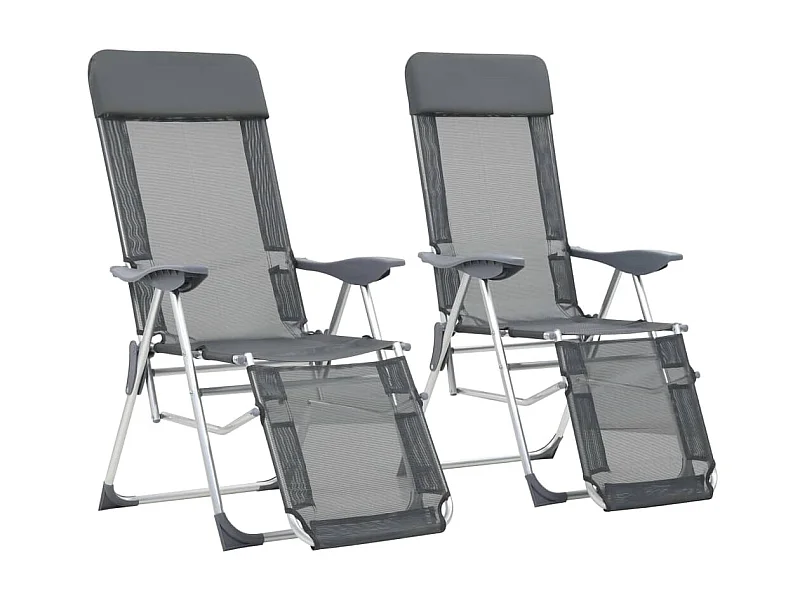 Chaises de camping pliantes et repose-pied 2 pcs gris textilène SEF95810