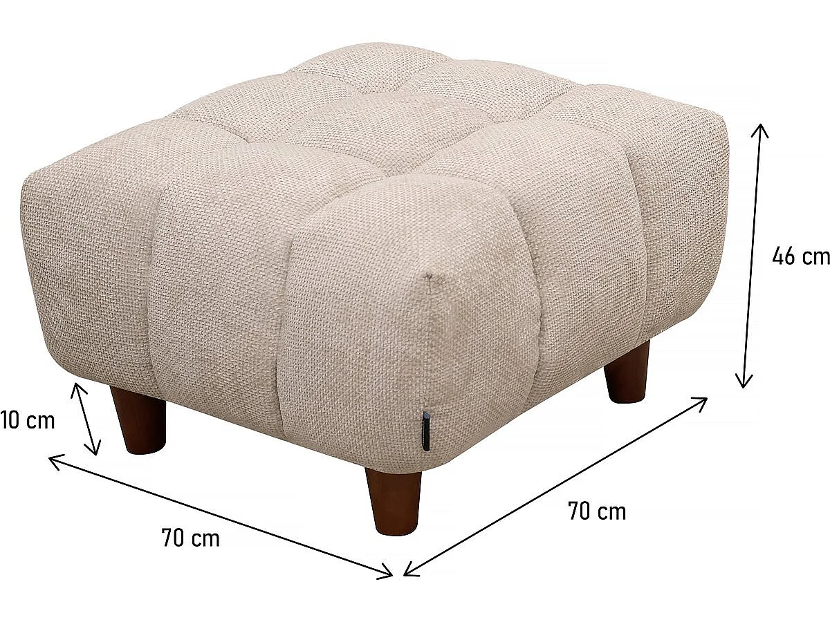 Pufe Bege Moderno para Sofá "Matignon" Direito - 70 x 70 x 46 cm, Tecido Chenille, Estrutura de Madeira
