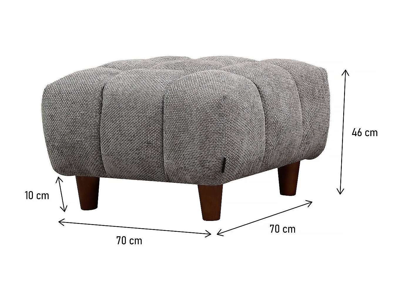 Ottoman pour canapé droit "Matignon" - 70 x 70 x 46 cm - Gris