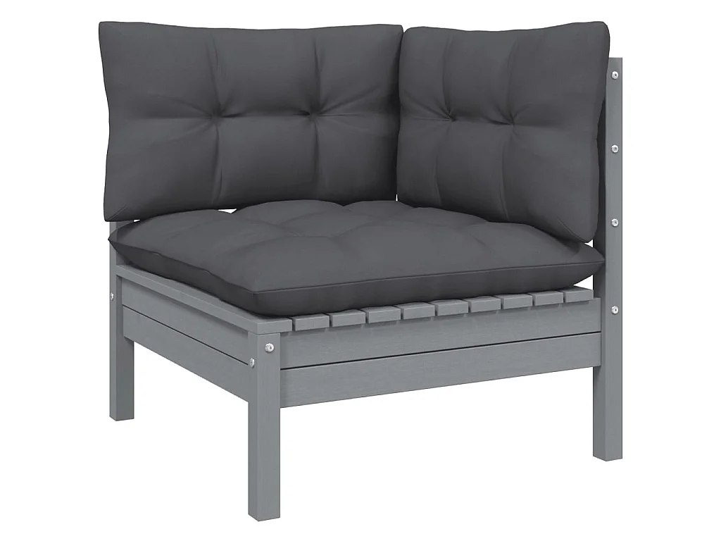 3-tlg. Garten-Sitzgruppe: Sofa + Tisch | Garten-Lounge-Set mit Kissen in Grau Kiefer Massivholz -GKD993529