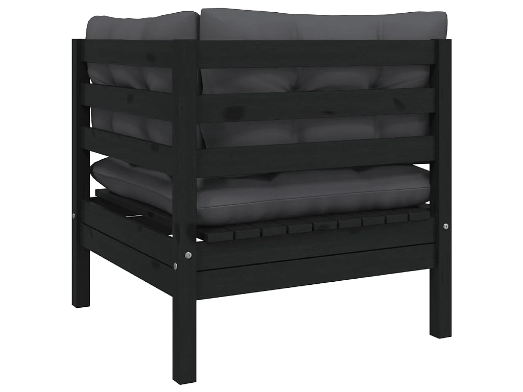 3 pcs Canapés de jardin avec coussins Noir Bois de pin massif PWRS78824