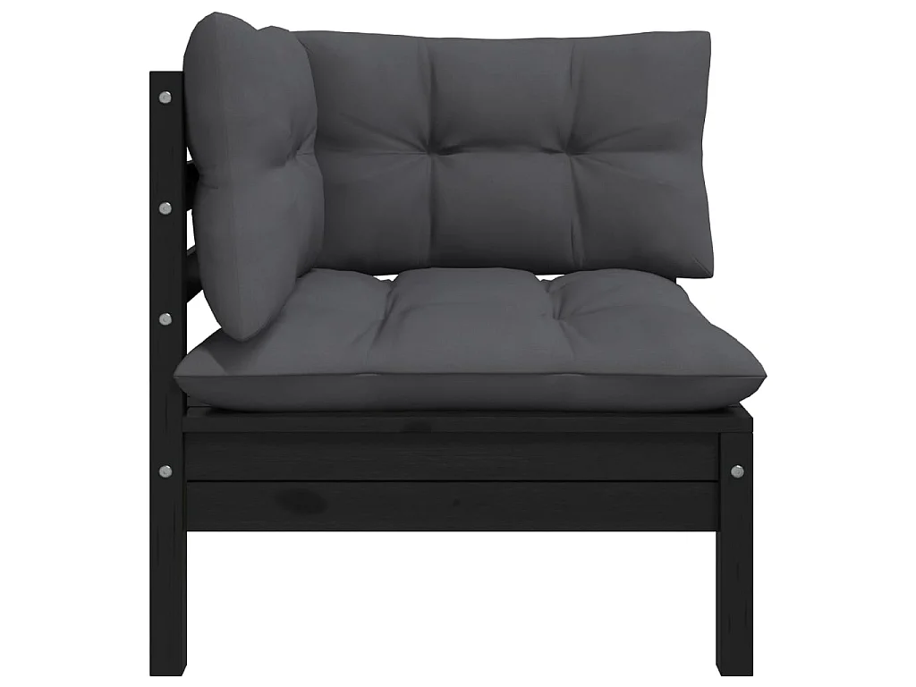 3 pcs Canapés de jardin avec coussins Noir Bois de pin massif PWRS78824