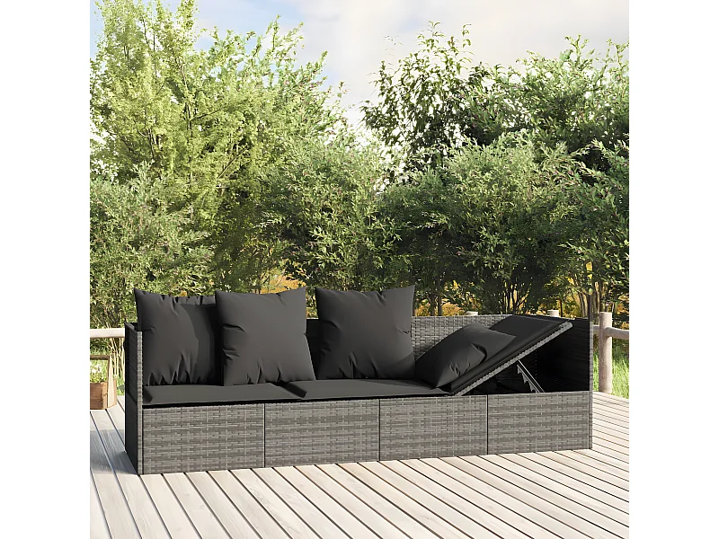 Loungebed met kussens poly rattan grijs NL201668