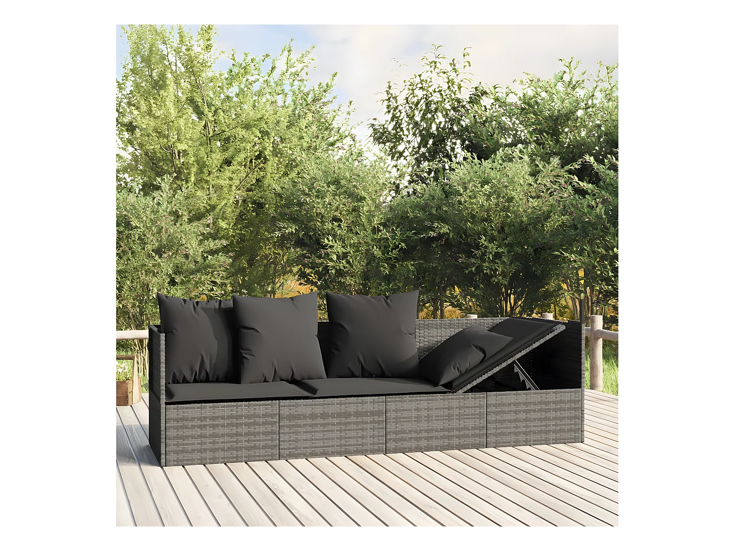 Canapé de jardin avec coussins Gris Résine tressée PEWV46662