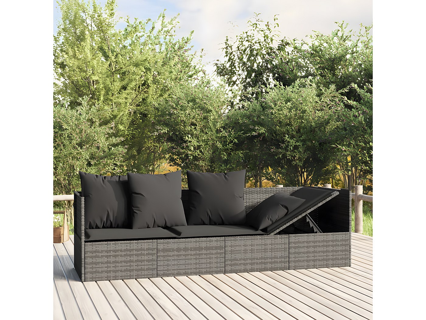 Sillón Reclinable De Jardín Con Reposapiés - Ratán Sintético Gris, Cojines Desenfundables