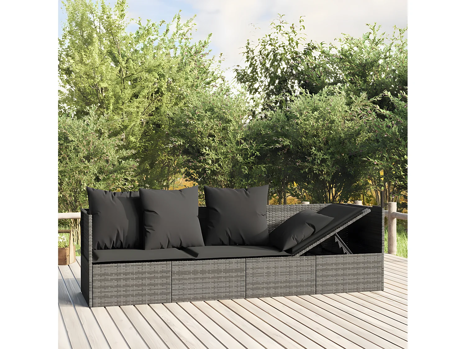 Loungebed met kussens poly rattan grijs NL201668