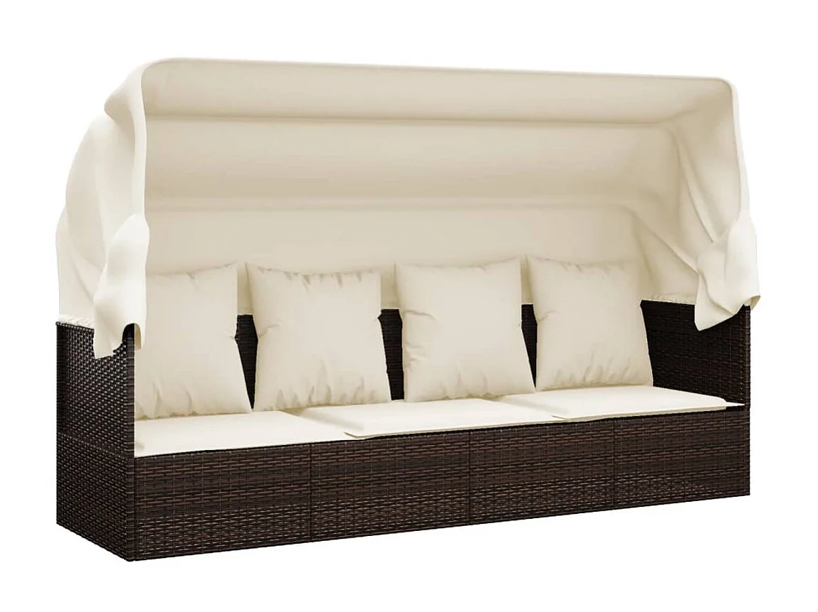 Canapé de jardin toit et coussins Marron Résine tressée PEWV28078