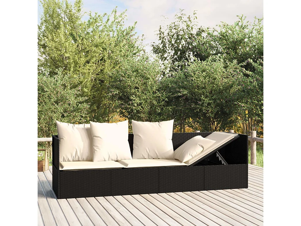 Canapé de jardin avec coussins Noir Résine tressée PEWV70582