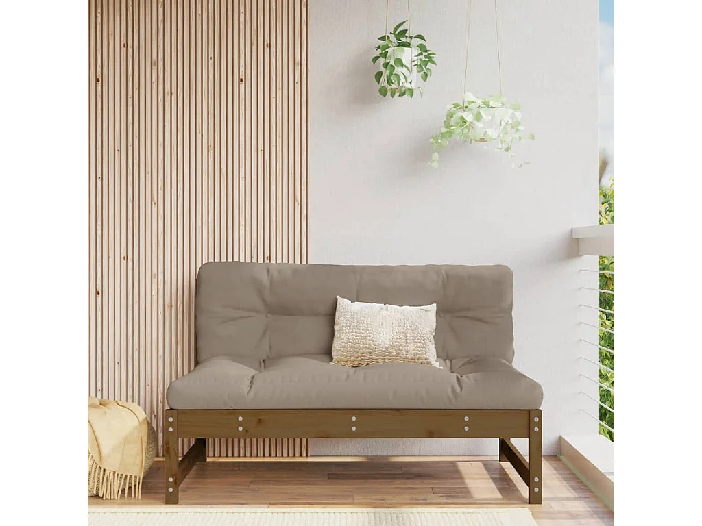 Canapé central de jardin 120x80 cm marron miel bois de pin massif PWRS11768
