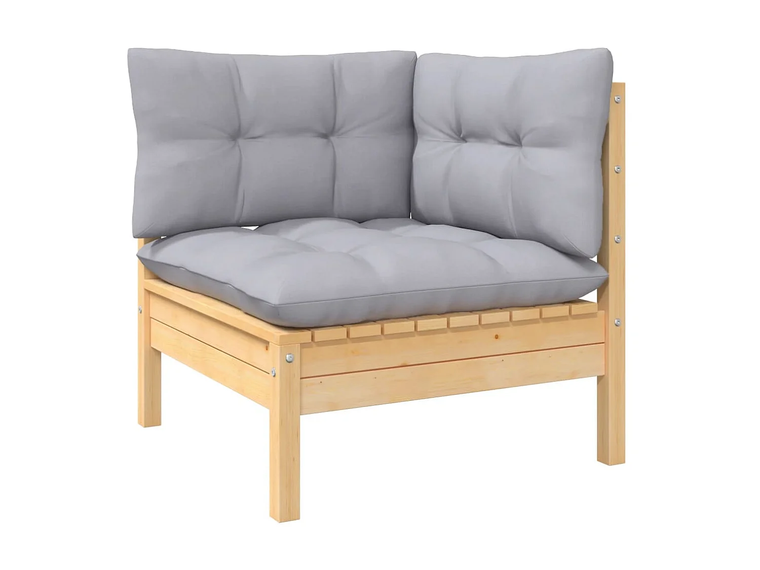3-tlg. Garten-Sitzgruppe: Sofa + Tisch | Garten-Lounge-Set mit Grauen Kissen Kiefer Massivholz -GKD769885