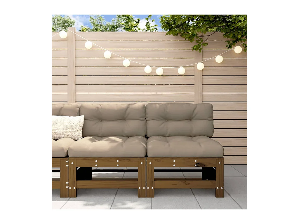 Canapés centraux de jardin avec coussins 2 pcs marron miel PWRS23238