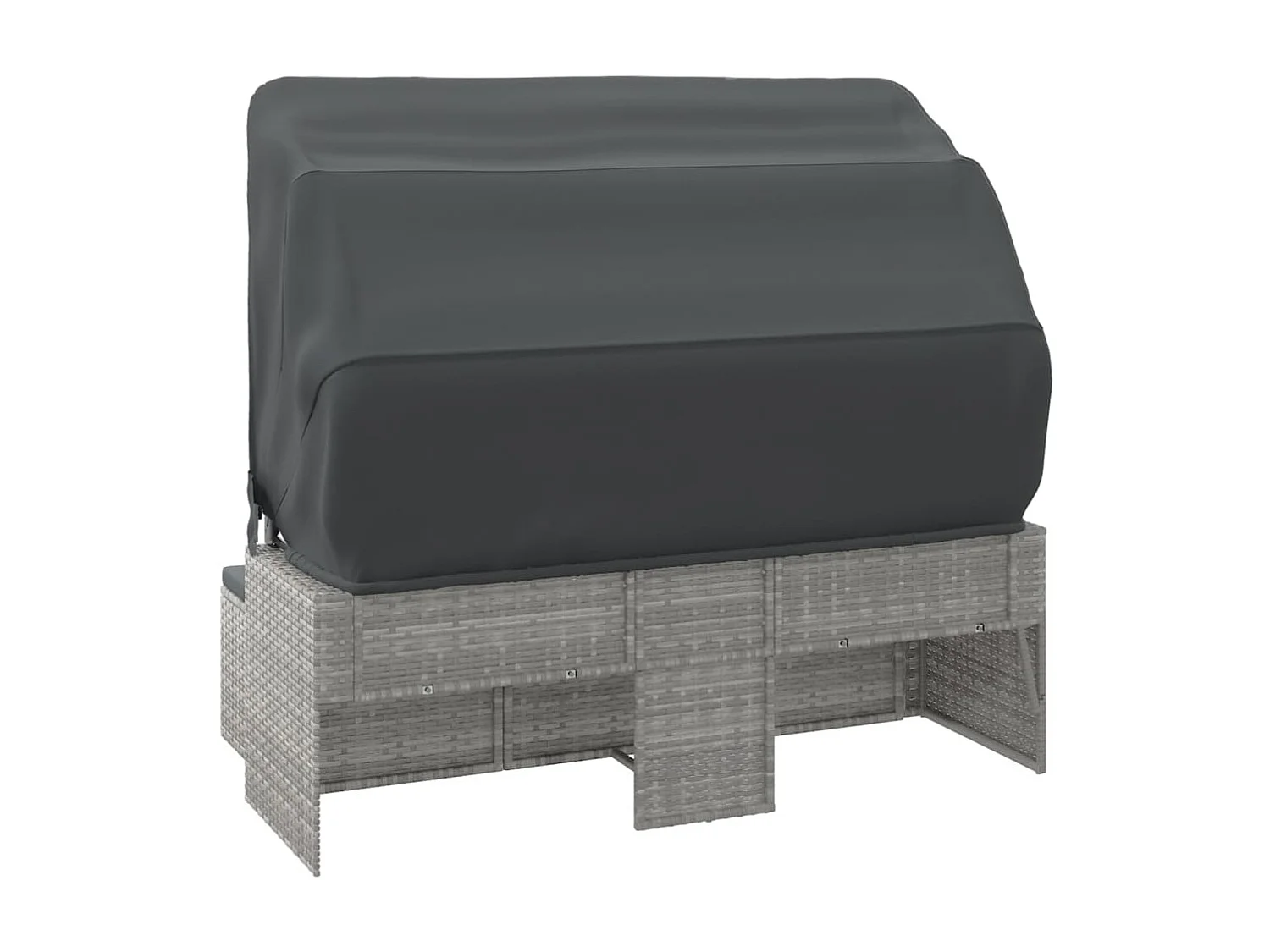 Sofá de jardim de 3 lugares c/ teto/apoio de pés vime PE cinza PT724145