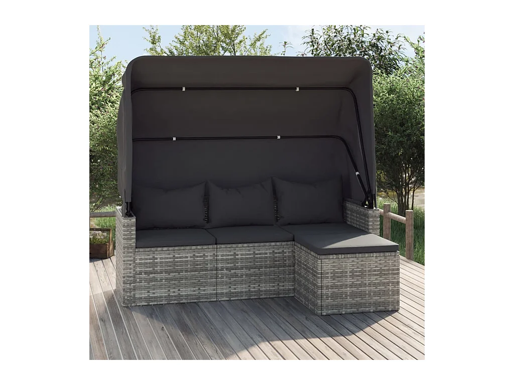Canapé de jardin 3 places avec toit et repose-pieds  Gris PWRS42347
