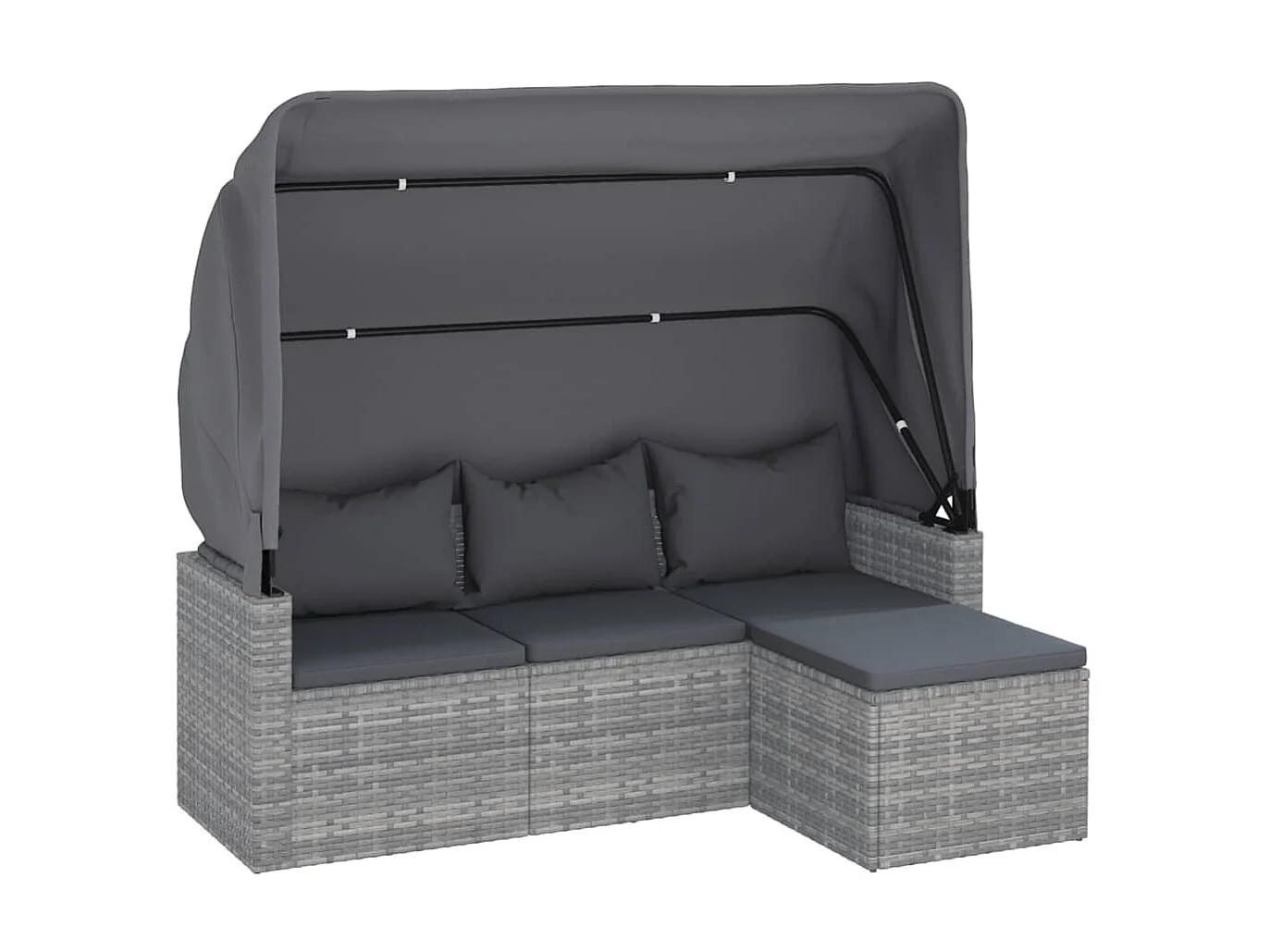 Tuinbank 3-zits met dak en voetenbank poly rattan grijs NL763349