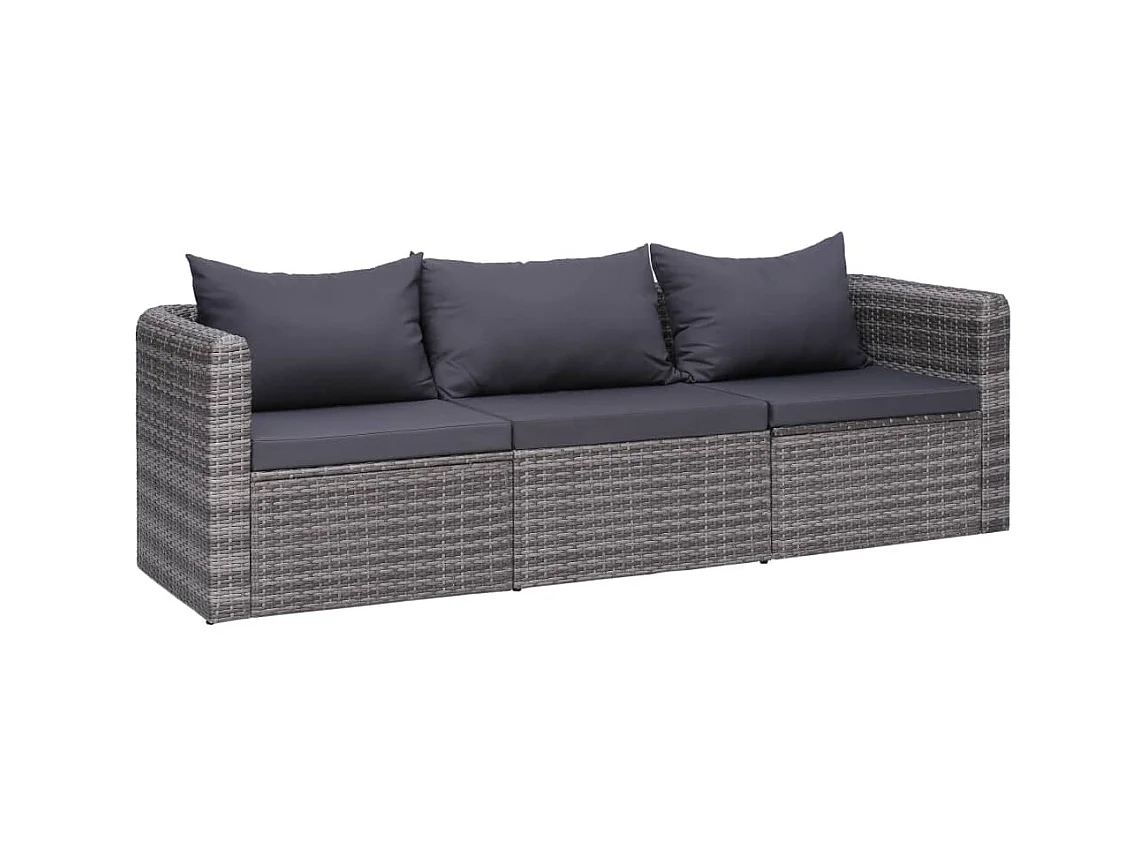 Set de sofás de jardín 3 piezas y cojines ratán sintético gris ES39450
