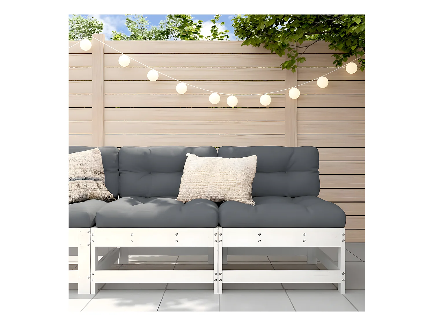 Canapés centraux de jardin avec coussins 2 pcs blanc bois de pin massif PWRS35741