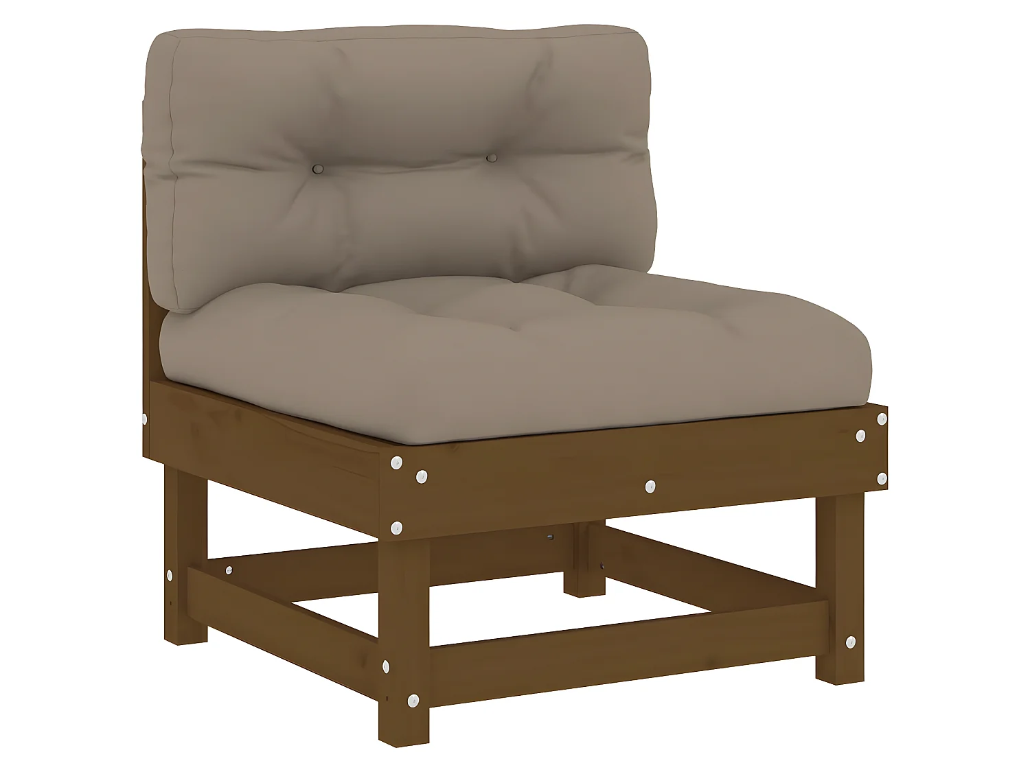 Sofá central con cojines madera maciza de pino marrón miel KOW40299