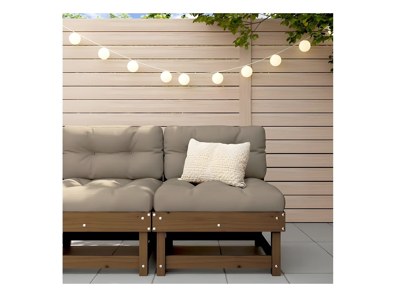 Canapé central de jardin avec coussins marron miel bois de pin solide PWRS43691