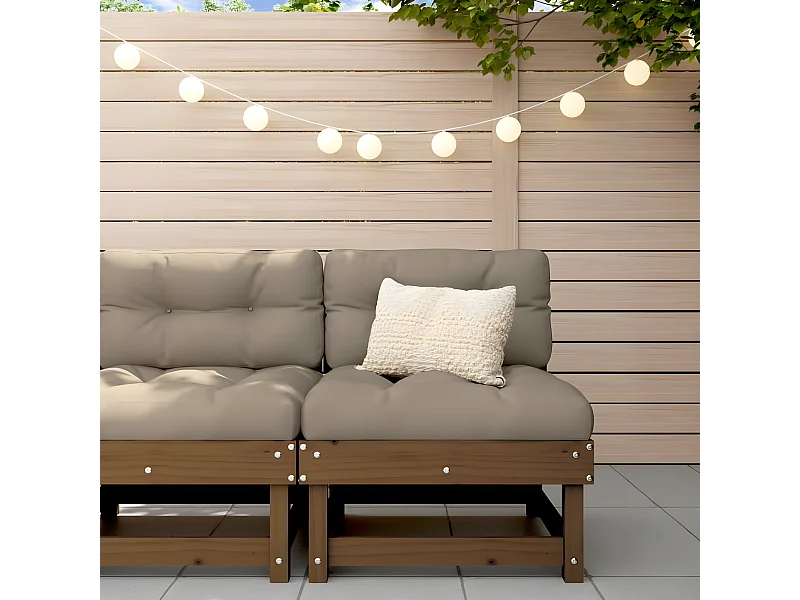 Canapé central de jardin avec coussins marron miel bois de pin solide PWRS43691