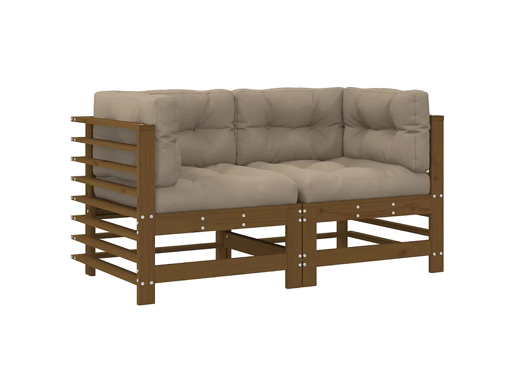 Canapés d'angle et coussins 2pcs marron miel bois de pin massif PWRS16670