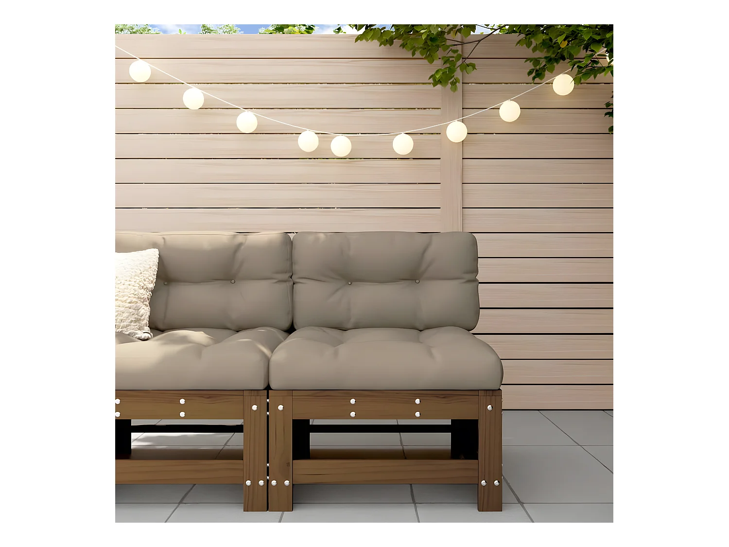 Canapé central de jardin avec coussins marron miel bois de pin solide PWRS53189