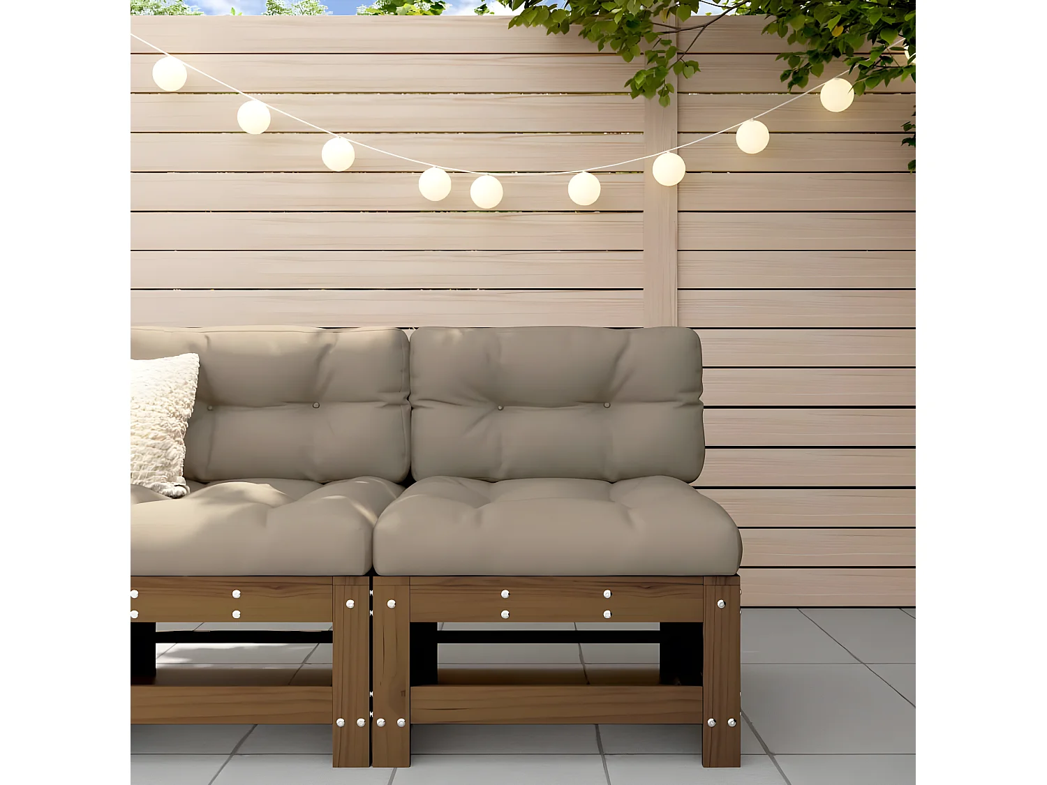 Sofá de centro com almofadões madeira pinho maciça castanho-mel PT152547