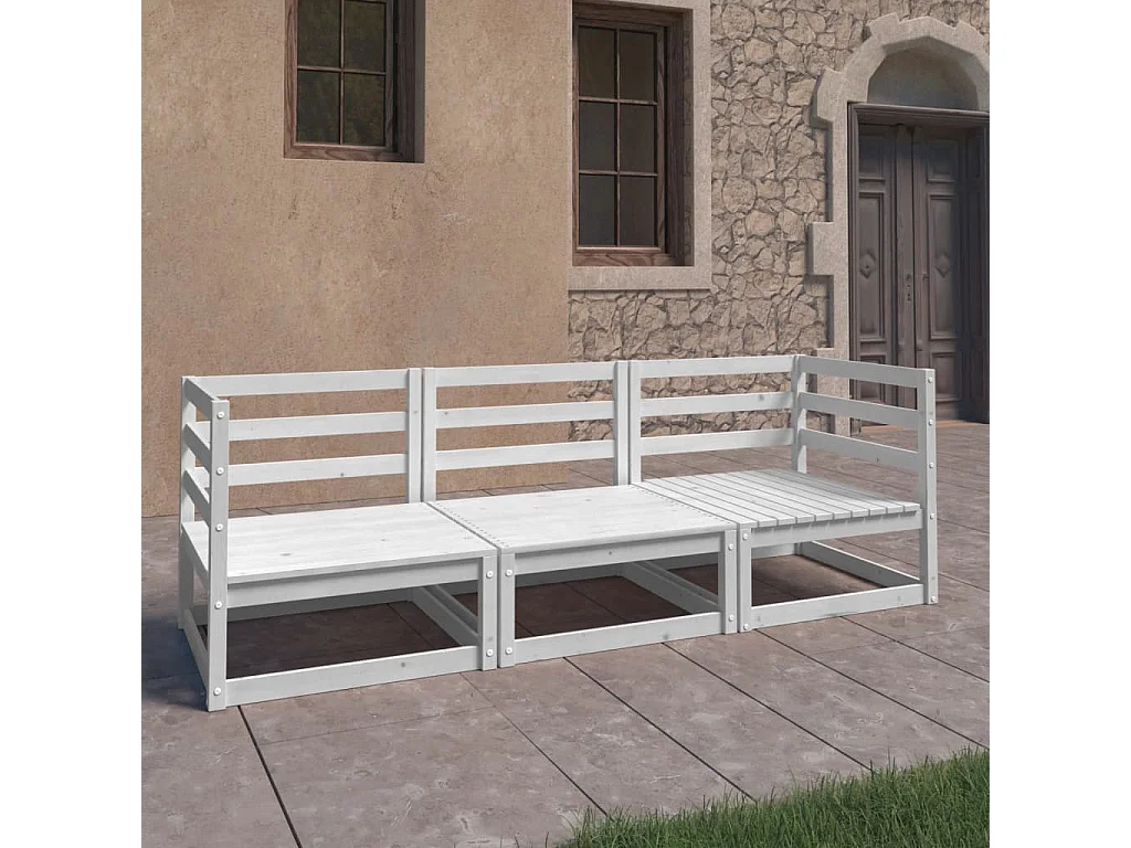 Sofá de 3 lugares para jardim pinho maciço branco PT357790