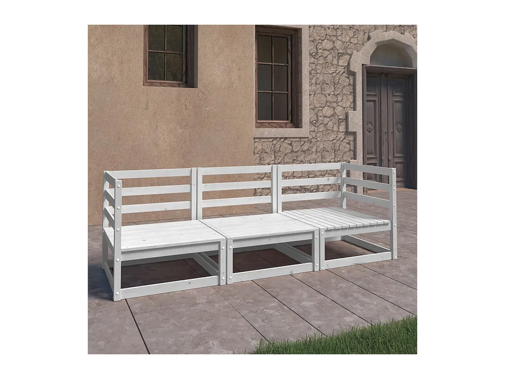 Canapé à 3 places de jardin Blanc Bois de pin solide PWRS68587